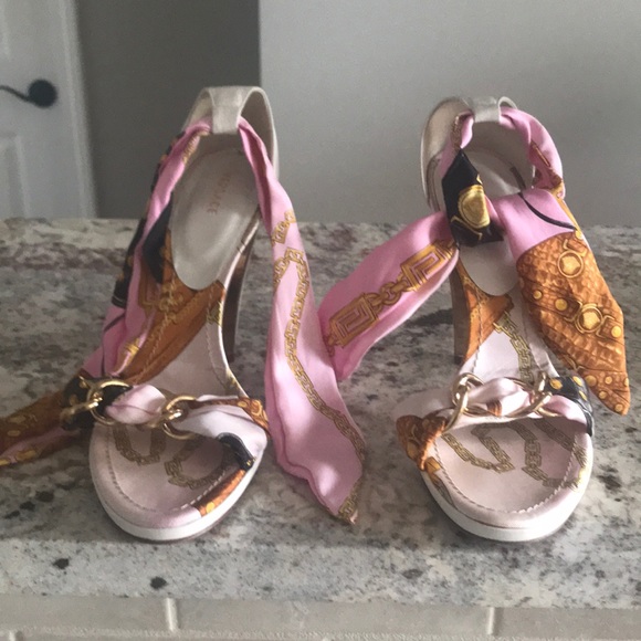 Versace Shoes - Versace White Heel with silk ankle tie